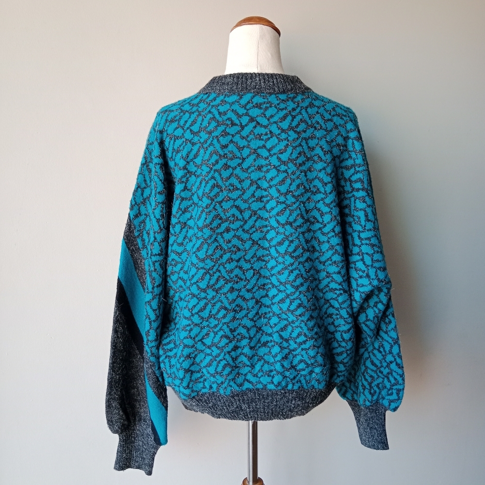 VINTAGE Blue/Grey Knit Jumper - Picture 5 of 7